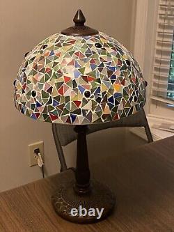 Stunning Tiffany Style Multi Stained Glass Vintage Table Lamp & Shade 17 X 8