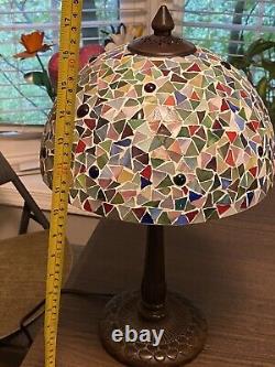 Stunning Tiffany Style Multi Stained Glass Vintage Table Lamp & Shade 17 X 8