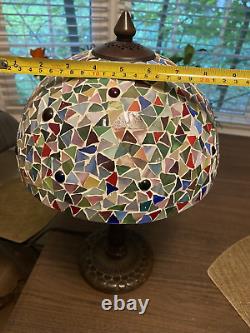 Stunning Tiffany Style Multi Stained Glass Vintage Table Lamp & Shade 17 X 8