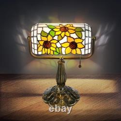 Sunflower Tiffany Bankers Desk Lamp, Handcrafted Stained Glass Piano Light for