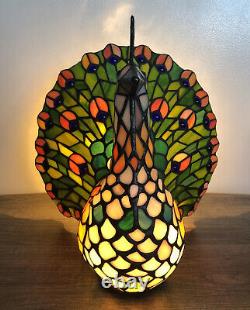 TIFFANY STYLE PEACOCK LAMP-Leaded Stained Glass Lamp EUC