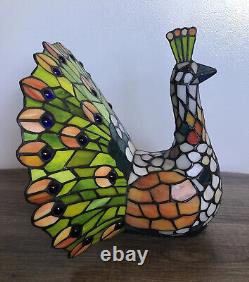 TIFFANY STYLE PEACOCK LAMP-Leaded Stained Glass Lamp EUC