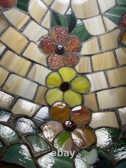 TIFFANY STYLE STAINED GLASS 18 1/4 IN X 14 in 1984 LAMP PANSY FLOWERS