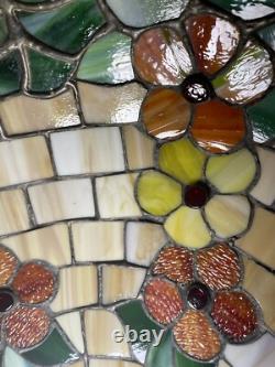 TIFFANY STYLE STAINED GLASS 18 1/4 IN X 14 in 1984 LAMP PANSY FLOWERS