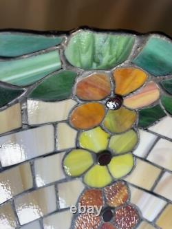 TIFFANY STYLE STAINED GLASS 18 1/4 IN X 14 in 1984 LAMP PANSY FLOWERS