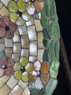 TIFFANY STYLE STAINED GLASS 18 1/4 IN X 14 in 1984 LAMP PANSY FLOWERS