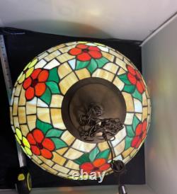 TIFFANY STYLE STAINED GLASS 18 1/4 IN X 14 in 1984 LAMP PANSY FLOWERS