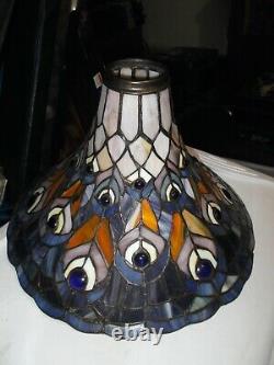 TIFFANY STYLE STAINED SLAG GLASS Jewels Lamp Shade Peacock Feathers 9 Tall