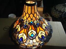 TIFFANY STYLE STAINED SLAG GLASS Jewels Lamp Shade Peacock Feathers 9 Tall