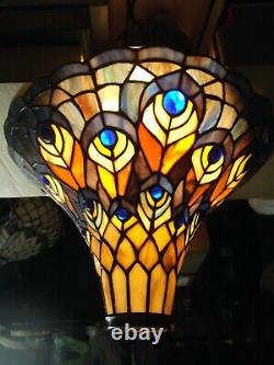 TIFFANY STYLE STAINED SLAG GLASS Jewels Lamp Shade Peacock Feathers 9 Tall