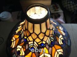 TIFFANY STYLE STAINED SLAG GLASS Jewels Lamp Shade Peacock Feathers 9 Tall