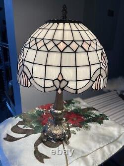 TIFFANY STYLE TABLE Stained Glass, Dome Shade, 22 Inches Tall Bronze, LAMP