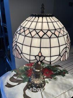 TIFFANY STYLE TABLE Stained Glass, Dome Shade, 22 Inches Tall Bronze, LAMP