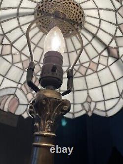 TIFFANY STYLE TABLE Stained Glass, Dome Shade, 22 Inches Tall Bronze, LAMP