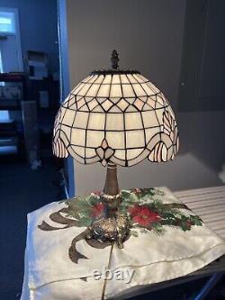 TIFFANY STYLE TABLE Stained Glass, Dome Shade, 22 Inches Tall Bronze, LAMP