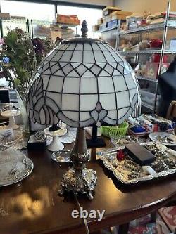 TIFFANY STYLE TABLE Stained Glass, Dome Shade, 22 Inches Tall Bronze, LAMP