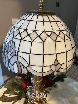 TIFFANY STYLE TABLE Stained Glass, Dome Shade, 22 Inches Tall Bronze, LAMP