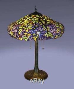 Table Lamp 3 Light Stained Glass Tiffany Style Leaves Floral Metal Base 18x 25
