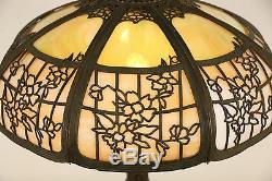 Table Lamp, Antique 1915 Window Pane & Flower Stained Glass Shade