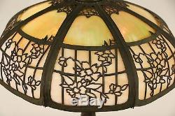 Table Lamp, Antique 1915 Window Pane & Flower Stained Glass Shade