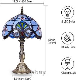 Table Lamp Stain Glass Bedside Nightstand Tiffany Lamp with2 LED Bulbs Room Decor