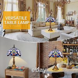 Table Lamp Stain Glass Bedside Nightstand Tiffany Lamp with2 LED Bulbs Room Decor