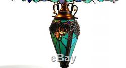 Table Lamp Tiffany Style 4 Light Green Amber Jewel Stained Glass Shade 24.5 H