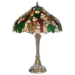 Table Lamp Tiffany Style Antique Brass Resin Base Stained Glass Coloured Effect