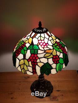 Table Lamp Tiffany Style Antique Brass Resin Base Stained Glass Coloured Effect