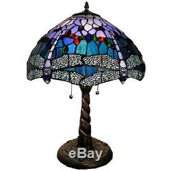 Table Lamp Tiffany Style Blue Red Stained Glass Dragonfly Shade 2 Light