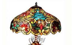 Table Lamp Tiffany Style Brown Stained Glass Shade 3 Light Antique Bronze Metal