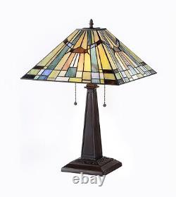 Table Lamp Tiffany Style Mission Stained Glass Arts & Crafts 16 Shade 23.5 Tall