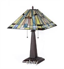 Table Lamp Tiffany Style Mission Stained Glass Arts & Crafts 16 Shade 23.5 Tall