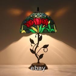 Table Lamp, Tulip Style Stained Glass Lamp, 12X12X19 Inch Vintage Lamp, Metal Le