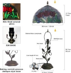 Table Lamp, Tulip Style Stained Glass Lamp, 12X12X19 Inch Vintage Lamp, Metal Le