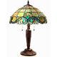 Table Lamp Vintage Tiffany Style Green Stained Glass Shade Bronze Finish 25 H
