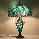 Table Lamp With Night Light 16inch Large Stained Glass Victorian Style Sea Green