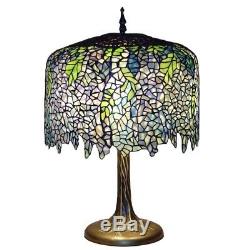Table Lamps Tiffany Wisteria Bronze Tree Trunk Base Mission Stained Glass 27 in