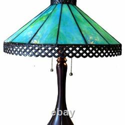 Teal Turquoise Blue Stained Glass Table Lamp Mission Tiffany Style 2-Bulb Light