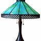 Teal Turquoise Blue Stained Glass Table Lamp Mission Tiffany Style 2-bulb Light