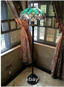 Teal Victorian Vintage Stained Glass Tiffany Style Floor Lamp, Peacock, 2-Light