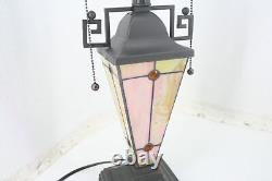 Thatyears Vintage Table Lamp Decor Cream Crystal Style Stained Glass 16x16x24in