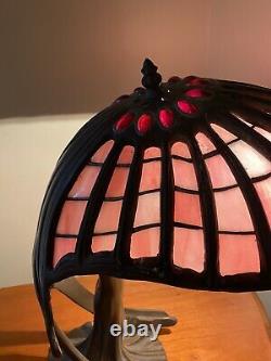 The Winged Lady 18 Bronze Lamp Art Deco Stained Slag Glass, 1930s