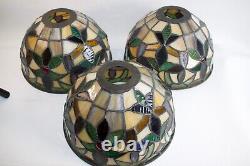 Three Vintage Stained Glass Tiffany Style Lamp Shades Clean LN