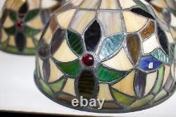 Three Vintage Stained Glass Tiffany Style Lamp Shades Clean LN