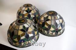 Three Vintage Stained Glass Tiffany Style Lamp Shades Clean LN