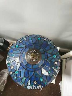 Tiffany 10 inch Table Lamp Blue Dragonfly Style Stained Glass Handcrafted