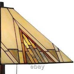Tiffany 62 in. Ivory & Tan Standing Floor Lamp with Stained Glass Shade by Amora