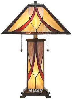 Tiffany Accent Table Lamp with Nightlight LED Art Glass for Living Room Bedroom