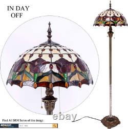 Tiffany Amber Floor Lamp Flower Stained Glass Antique Reading Light Pole Stand